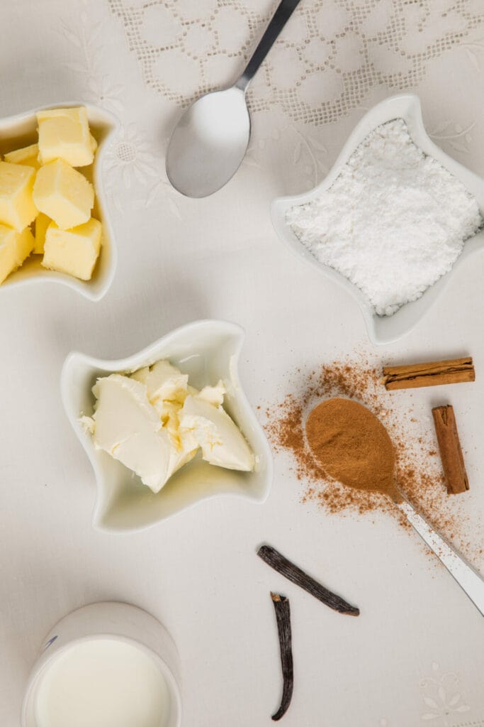 Cinnamon Cream Cheese Frosting ingredients top shot