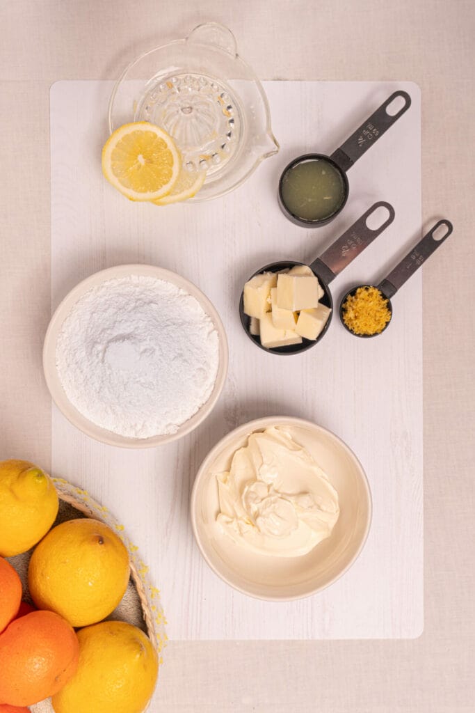 Lemon Cream Cheese Frosting ingredients top shot